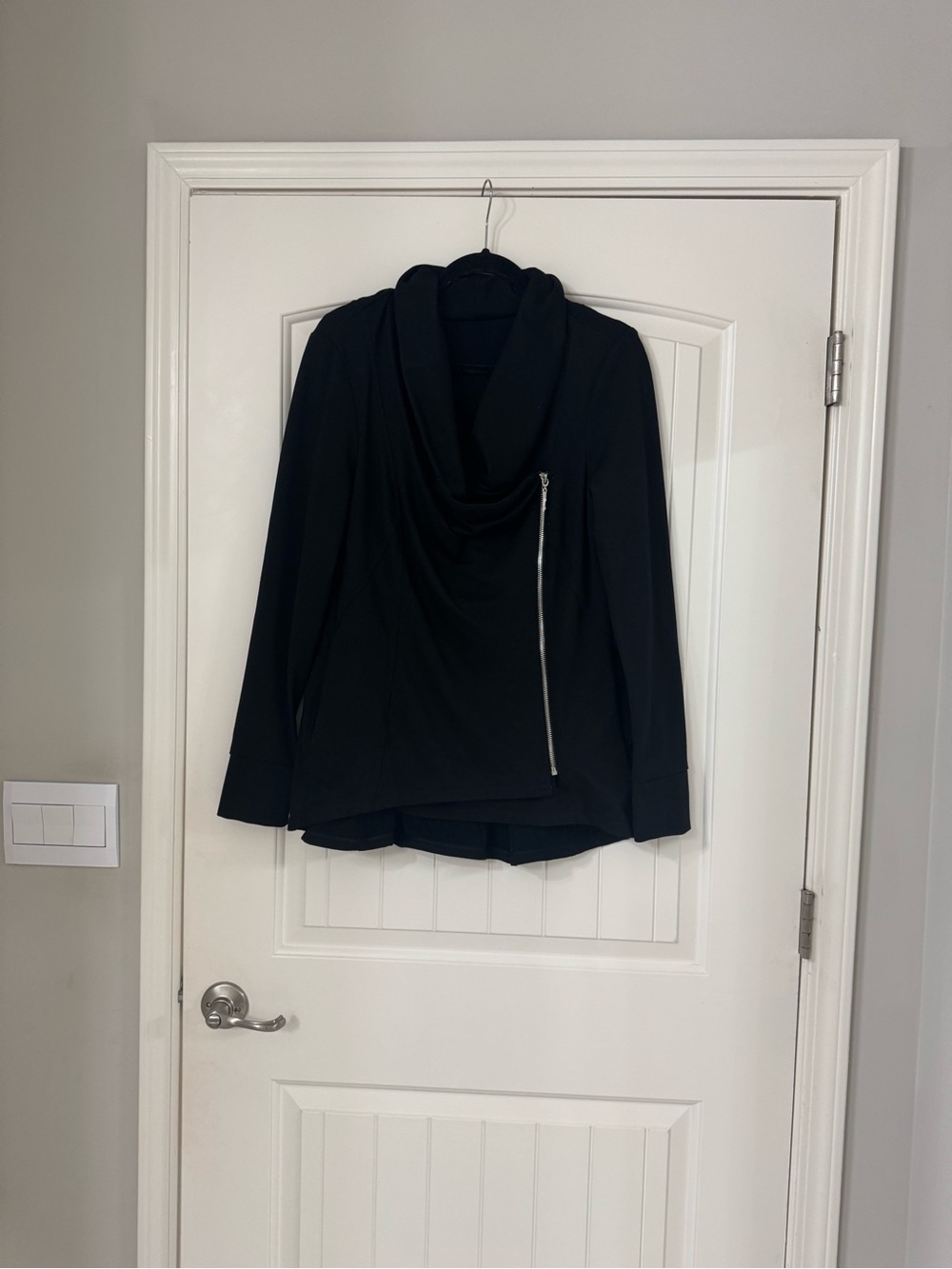 White House Black Market Black Draped Zip Jacket Size 12